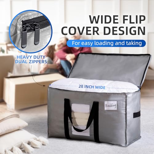 TAILI Extra Large Moving Bags, 4 Pack Silver Heavy Duty Totes For Storage with Visible Window, Wrap Around Handles, Space Saving Storage Bags for Moving Supplies, Alternative to Moving Boxes - Image 4