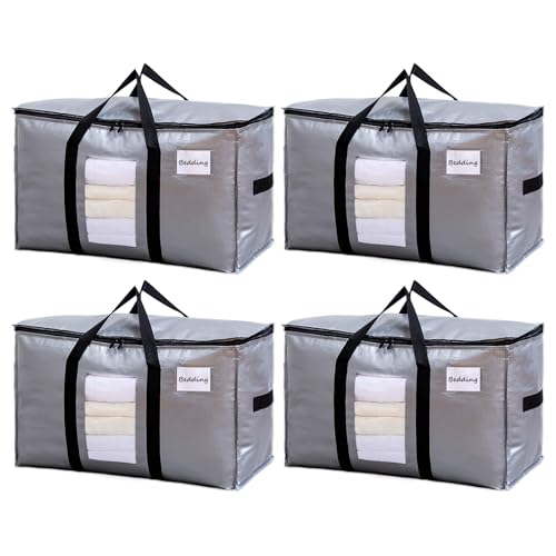TAILI Extra Large Moving Bags, 4 Pack Silver Heavy Duty Totes For Storage with Visible Window, Wrap Around Handles, Space Saving Storage Bags for Moving Supplies, Alternative to Moving Boxes - Image 1