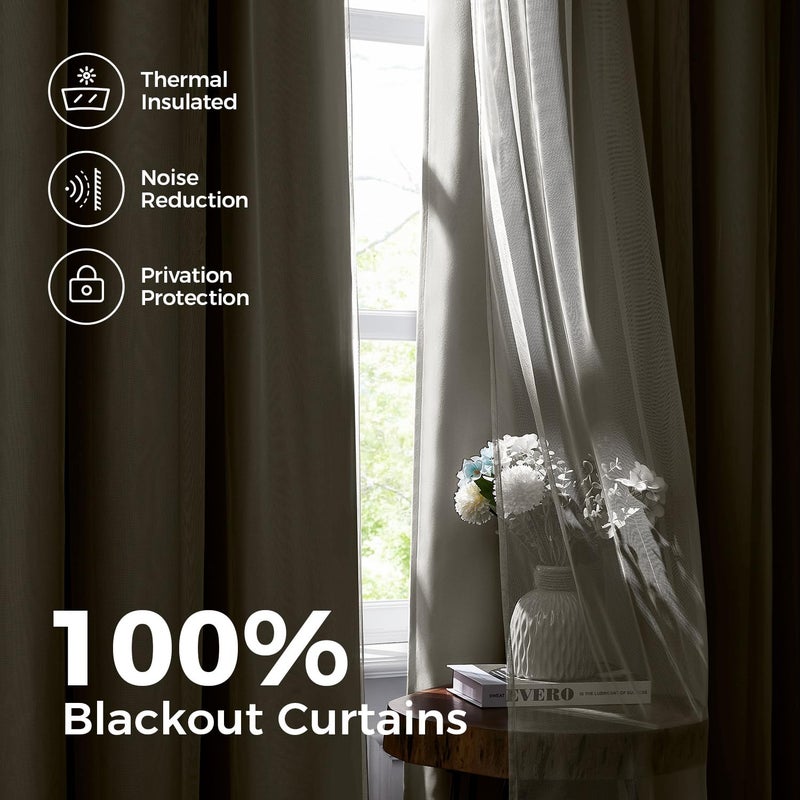 Swandream 100% Blackout Curtains for Bedroom, Double Layer Ivory Curtains, Black Out Curtain 96 inch Long with Sheer Overlay for Living Room, Room Darkening Window Drapes with Grommet, 52" W x 96" L - Image 3