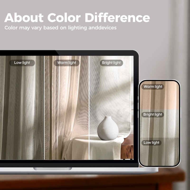 Swandream 100% Blackout Curtains for Bedroom, Double Layer Ivory Curtains, Black Out Curtain 96 inch Long with Sheer Overlay for Living Room, Room Darkening Window Drapes with Grommet, 52" W x 96" L - Image 5