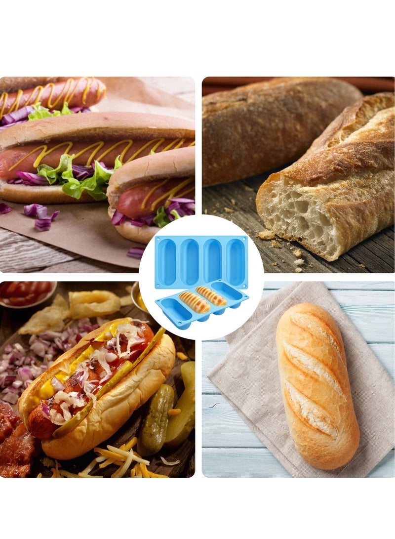 SYOSI Hot Dog Bun Pan 2 Pcs Silicone Hot Dog Bun Mould Mini Baguette Baking Tray Mini Loaf Tins for Hot Dog Bun, Mini Cakes, Bread - Image 5