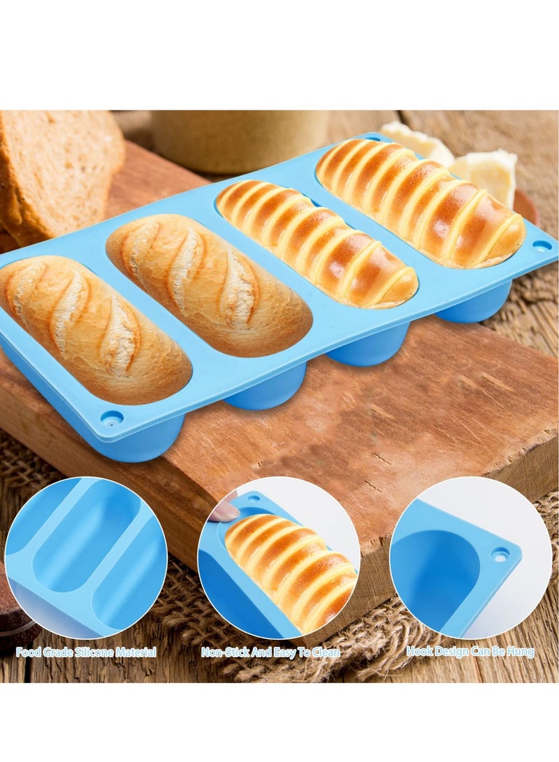 SYOSI Hot Dog Bun Pan 2 Pcs Silicone Hot Dog Bun Mould Mini Baguette Baking Tray Mini Loaf Tins for Hot Dog Bun, Mini Cakes, Bread - Image 4