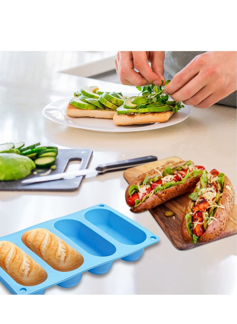 SYOSI Hot Dog Bun Pan 2 Pcs Silicone Hot Dog Bun Mould Mini Baguette Baking Tray Mini Loaf Tins for Hot Dog Bun, Mini Cakes, Bread - Image 2