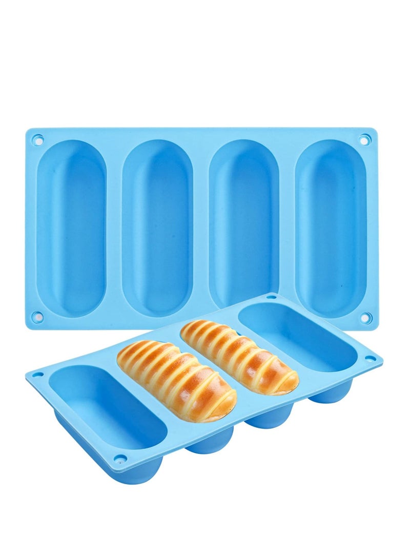 SYOSI Hot Dog Bun Pan 2 Pcs Silicone Hot Dog Bun Mould Mini Baguette Baking Tray Mini Loaf Tins for Hot Dog Bun, Mini Cakes, Bread - Image 1