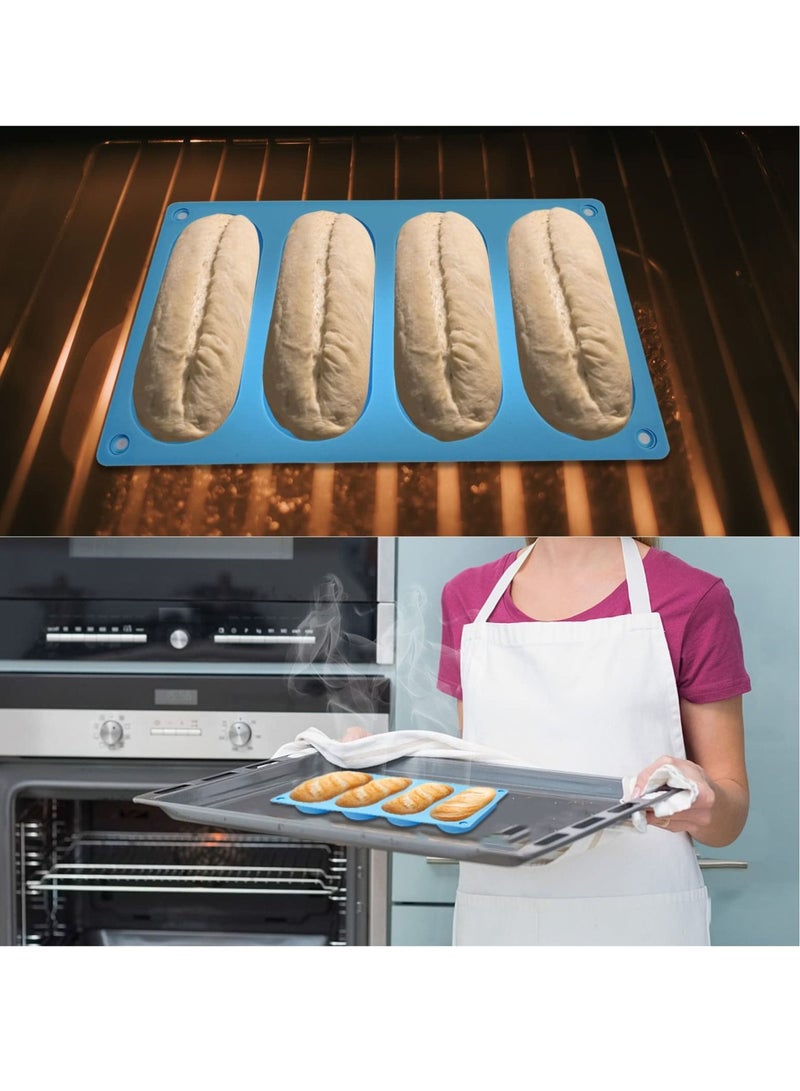 SYOSI Hot Dog Bun Pan 2 Pcs Silicone Hot Dog Bun Mould Mini Baguette Baking Tray Mini Loaf Tins for Hot Dog Bun, Mini Cakes, Bread - Image 3