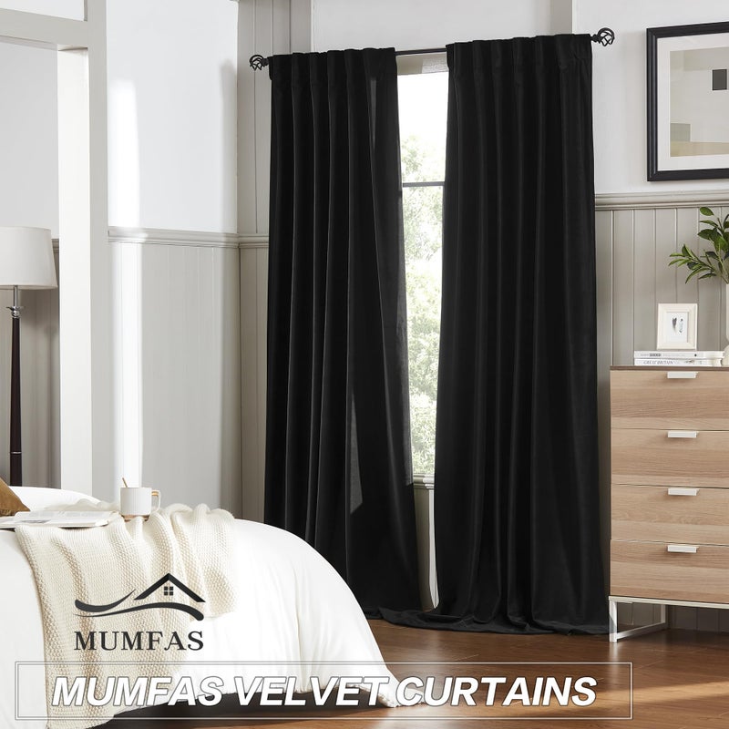 MUMFAS الستائر Mumfas Velvet Blackout 96 بوصة طويلة 2 لوحات Burg Back Rod Pocket Super Super Love Room Darkening الستائر العمودية لغرفة المعيشة غرفة نوم W52 X L96 - Image 2