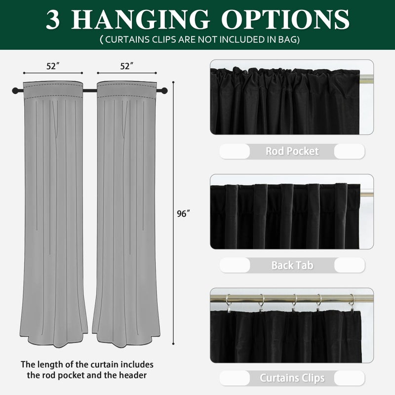 MUMFAS الستائر Mumfas Velvet Blackout 96 بوصة طويلة 2 لوحات Burg Back Rod Pocket Super Super Love Room Darkening الستائر العمودية لغرفة المعيشة غرفة نوم W52 X L96 - Image 3