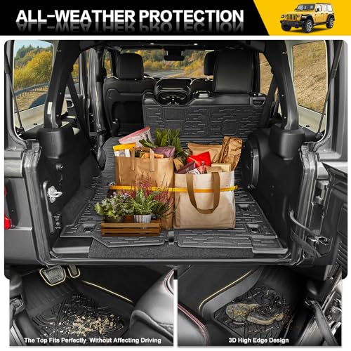 JTYZSM Cargo Mats for 2018-2025 Jeep Wrangler JL 4X4 Floor Liners with Trunk Mat Backrest Mat All Weather TPE Protector Rear Floor Trunk Liners for 18-25 Wrangler JL 4X4 4 Door Accessories - Image 5