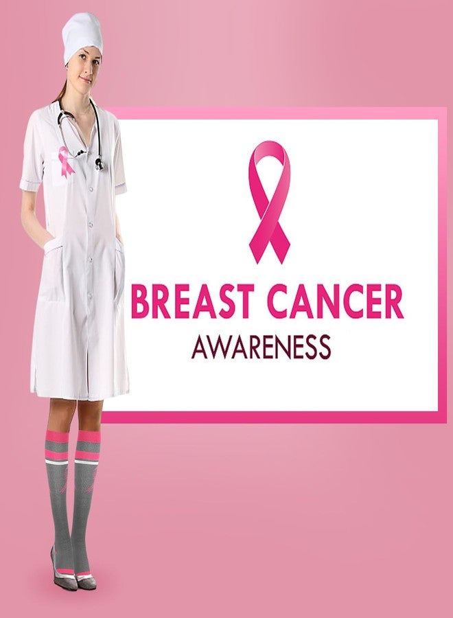 Junely Compression Socks for Women 20-30 mmhg Knee High Breast Cancer Socks for Running Support Nurses Pregnancy Flying Sports Pink - Image 3