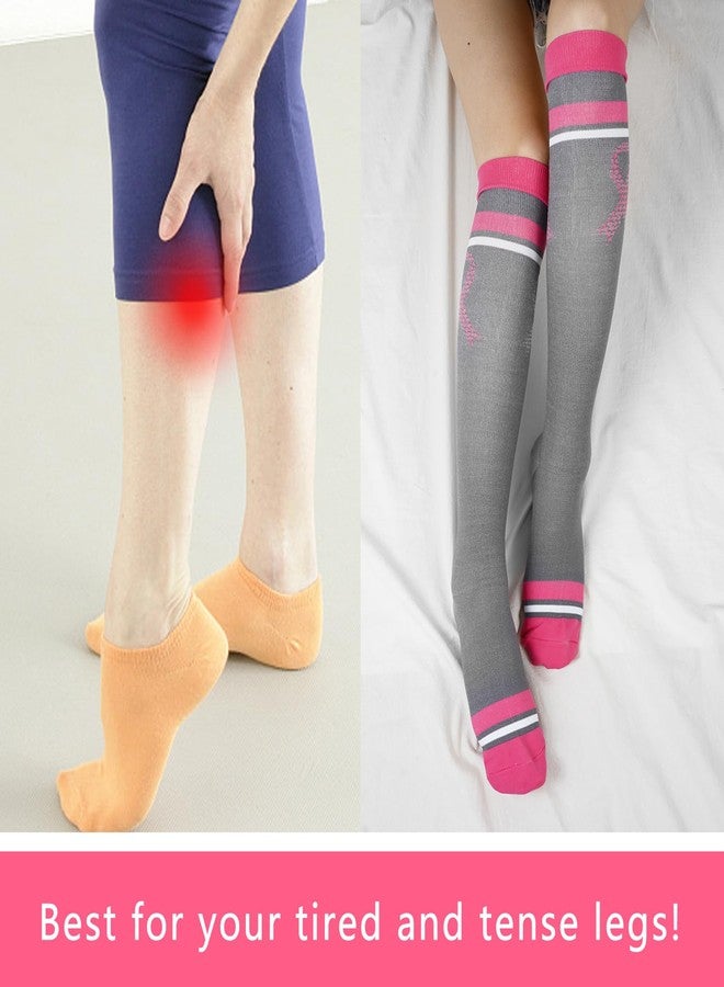 Junely Compression Socks for Women 20-30 mmhg Knee High Breast Cancer Socks for Running Support Nurses Pregnancy Flying Sports Pink - Image 4