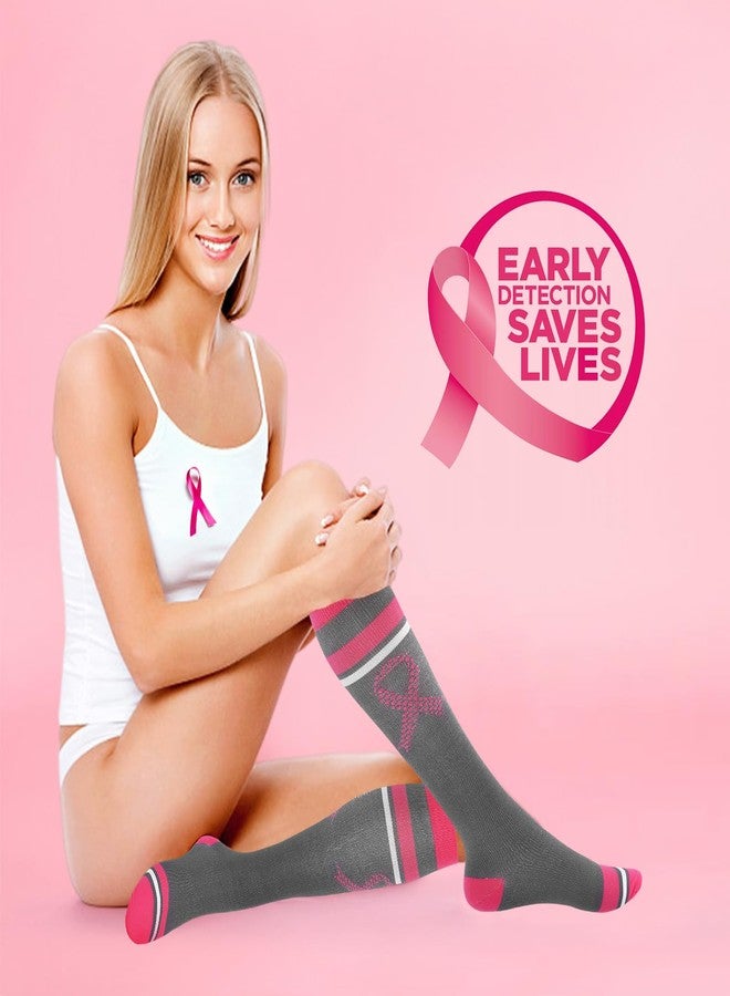 Junely Compression Socks for Women 20-30 mmhg Knee High Breast Cancer Socks for Running Support Nurses Pregnancy Flying Sports Pink - Image 2