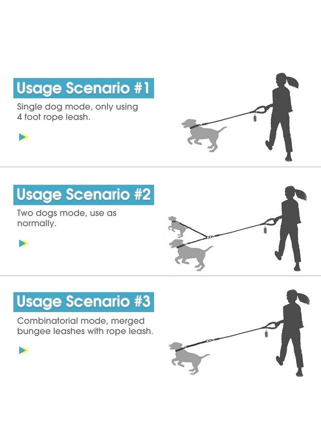 با بِت مقود مزدوج للكلاب من BAAPET، مقود حبل بطول 4 أقدام مع حبل مطاطي لا يتشابك ويمتص الصدمات وأكياس براز للكلاب الصغيرة والمتوسطة والكبيرة (متوسط/كبير، أسود) - Image 5