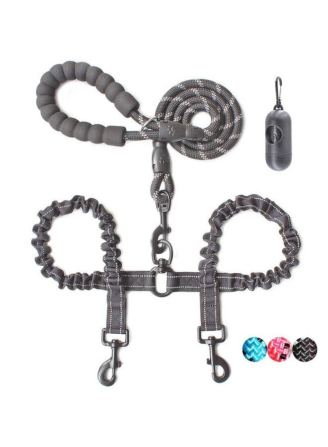 با بِت مقود مزدوج للكلاب من BAAPET، مقود حبل بطول 4 أقدام مع حبل مطاطي لا يتشابك ويمتص الصدمات وأكياس براز للكلاب الصغيرة والمتوسطة والكبيرة (متوسط/كبير، أسود) - Image 1