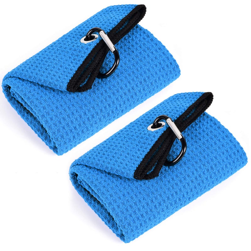 Mile High Life Mile High Life Trifold Golf Towel  Premium Microfiber Fabric  Waffle Pattern  with Heavy Duty Carabiner Clip  Golf Towel for Men and Women 2 Pack Blue