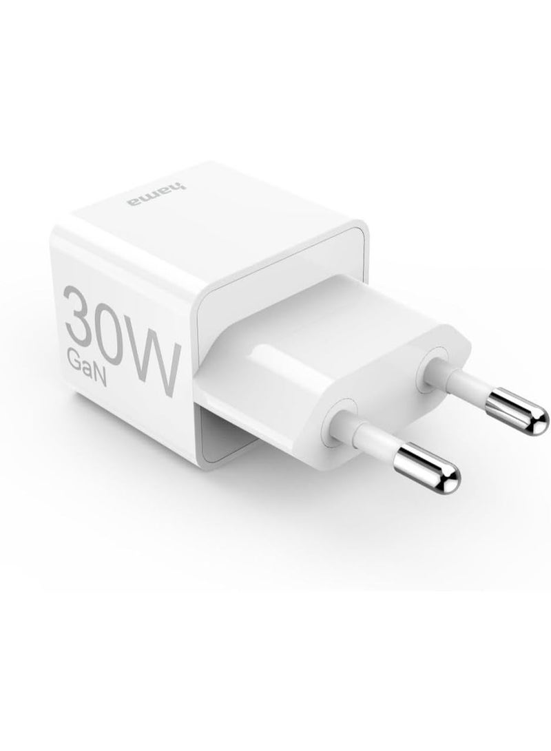 Hama | Fast Charger, USB-C, PD/Qualcomm, GaN Mini-Charger, 30W, White - Image 1