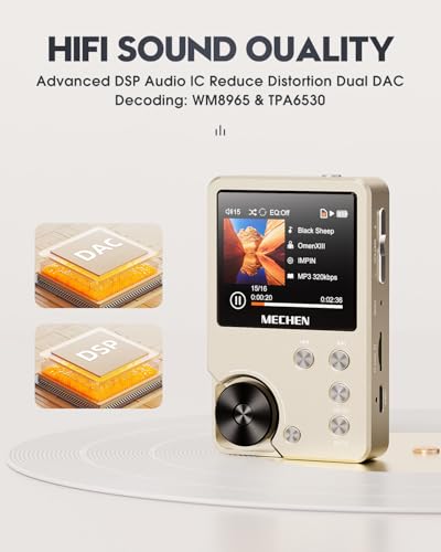 MECHEN M30 HiFi MP3 Player, Lossless DSD High Resolution Digital Audio Music Player, High-Res Portable Audio Player with 64GB Memory Card (Gold) - Image 3