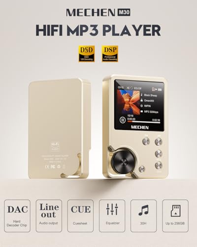 MECHEN M30 HiFi MP3 Player, Lossless DSD High Resolution Digital Audio Music Player, High-Res Portable Audio Player with 64GB Memory Card (Gold) - Image 2