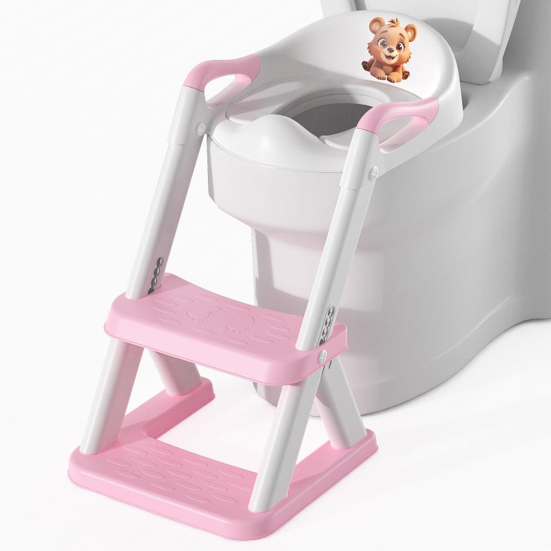 SKYROKU Potty Training Seat, SKYROKU 8868 Toddler Toilet Seat for Kids Boys Girls, 2 in 1 Potty Training Toilet, Splash Guard Anti-Slip Pad Step Stool, New Sector-Shape Stabilized Base (8868-Pink) - Image 1