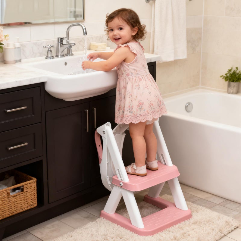 SKYROKU Potty Training Seat, SKYROKU 8868 Toddler Toilet Seat for Kids Boys Girls, 2 in 1 Potty Training Toilet, Splash Guard Anti-Slip Pad Step Stool, New Sector-Shape Stabilized Base (8868-Pink) - Image 3