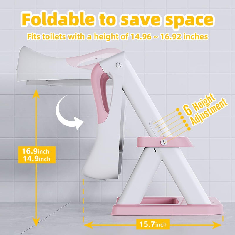 SKYROKU Potty Training Seat, SKYROKU 8868 Toddler Toilet Seat for Kids Boys Girls, 2 in 1 Potty Training Toilet, Splash Guard Anti-Slip Pad Step Stool, New Sector-Shape Stabilized Base (8868-Pink) - Image 5