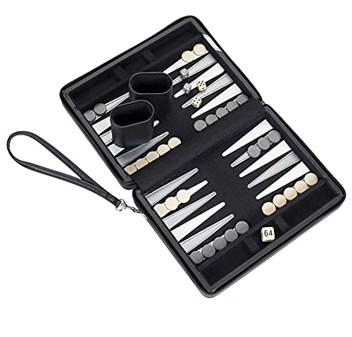WE Games Magnetic Backgammon Set with Black Leatherette Case with Gray Stripe and Carrying Strap - Travel Size - Image 4