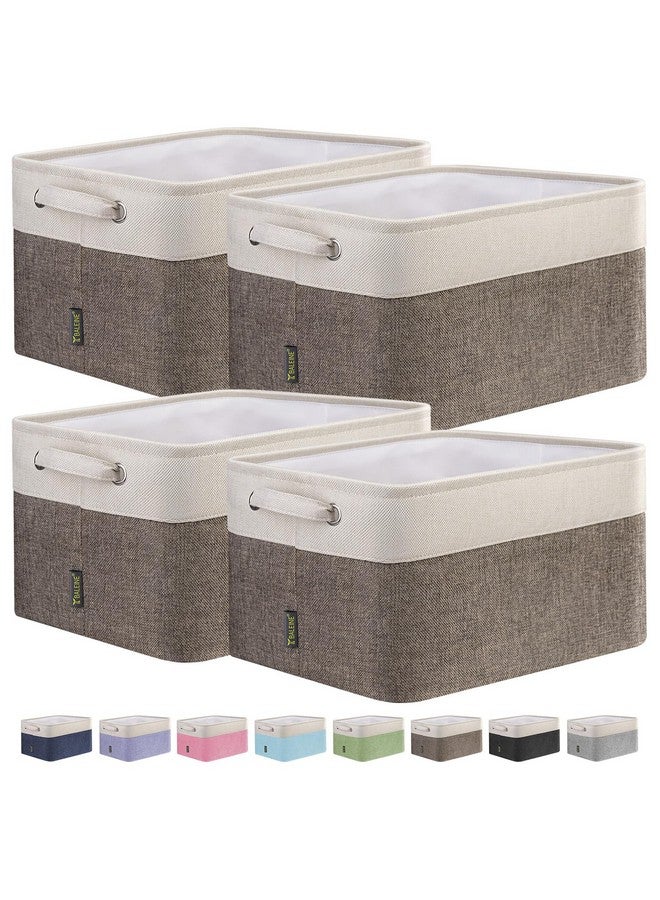 Baleine BALEINE 4 Pack Fabric Storage Bins for Shelves, Linen Storage Baskets for Organizing, Decorative Closet Bins for Clothes, Home (Brown, 15"x11"x9.5")  - Image 1