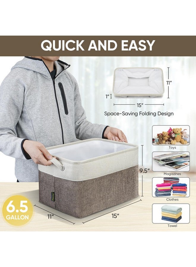 Baleine BALEINE 4 Pack Fabric Storage Bins for Shelves, Linen Storage Baskets for Organizing, Decorative Closet Bins for Clothes, Home (Brown, 15"x11"x9.5")  - Image 5