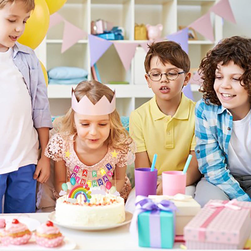 BIEUFBJI Rainbow Cake Topper, 15-Piece Cake Decoration Set, Lnclude Colorful Rainbow Clouds Balloon Stars, For Boy Girl Kid Birthday Baby Shower Party Baking Decoration Supplies - Image 4