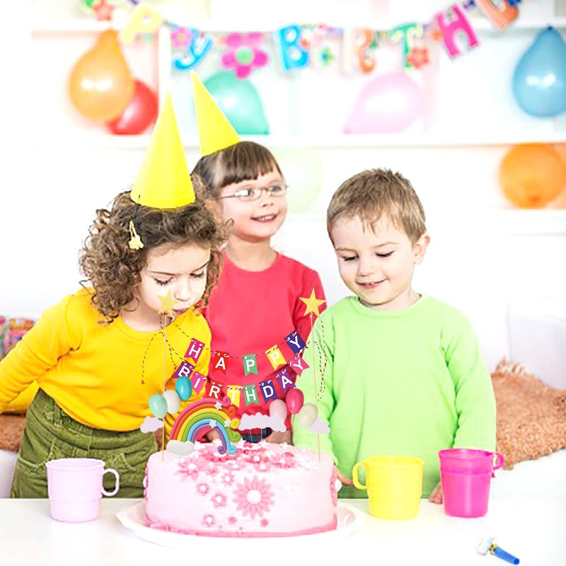 BIEUFBJI Rainbow Cake Topper, 15-Piece Cake Decoration Set, Lnclude Colorful Rainbow Clouds Balloon Stars, For Boy Girl Kid Birthday Baby Shower Party Baking Decoration Supplies - Image 5