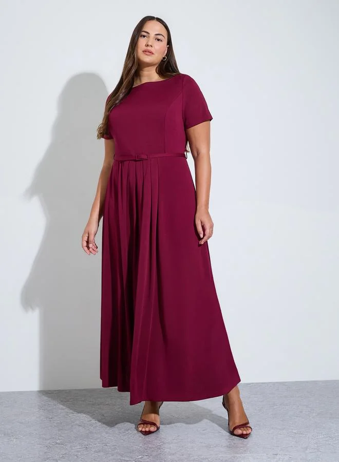 ستايلي Plus Size Burgundy Belted A-Line Maxi Dress