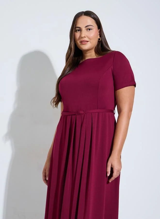 ستايلي Plus Size Burgundy Belted A-Line Maxi Dress
