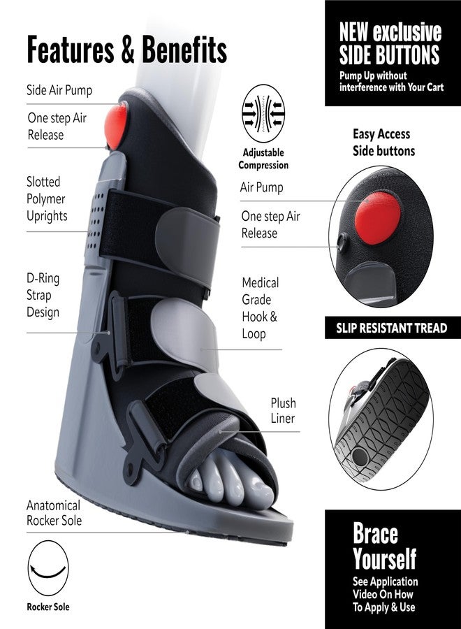 Braceapedia Short Air Compression Walking Boot Foot Brace - Side Pump Pneumatic Brace for Ankle Support & Foot Injuries - 360 Rocker Sole Cam Walker for Stress Fractures & Post-Op, Medium - Image 5