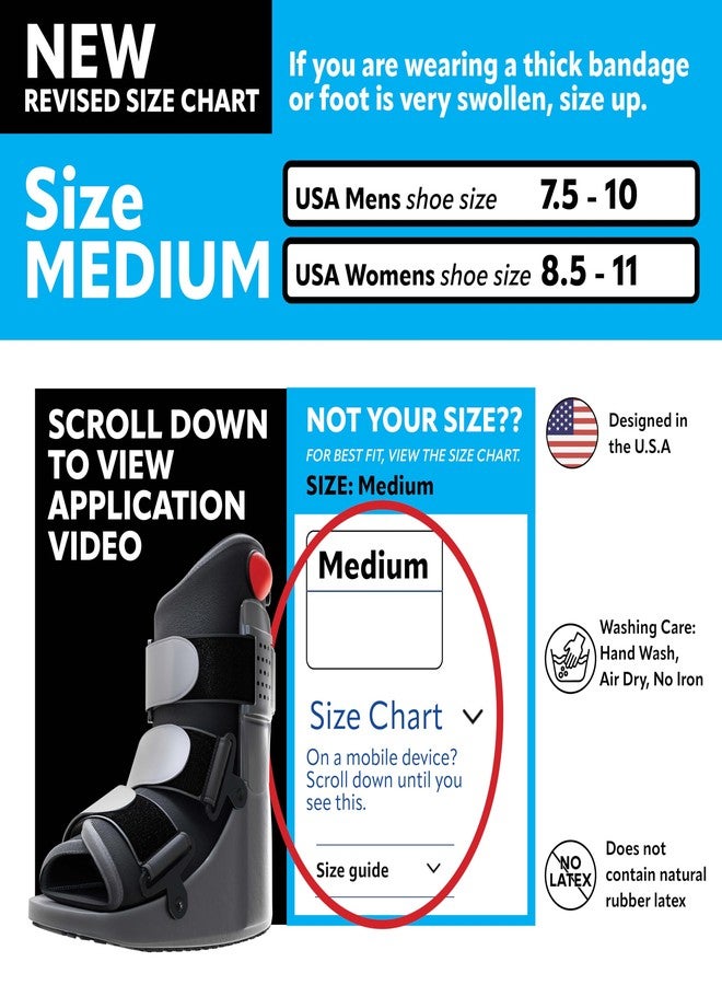 Braceapedia Short Air Compression Walking Boot Foot Brace - Side Pump Pneumatic Brace for Ankle Support & Foot Injuries - 360 Rocker Sole Cam Walker for Stress Fractures & Post-Op, Medium - Image 2