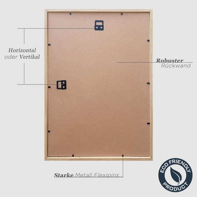 إطار صور VUVUZULA A3 إطار خشبي 30 × 42 سم بلوط مجموعة من 3 إطار MDF DIN A3 للشهادات طبيعي محكم الإغلاق - Image 4