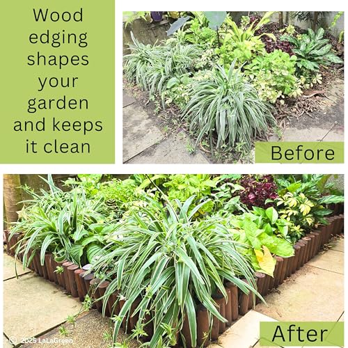 LáLáGreen LaLaGreen Decorative Garden Edging Border (30"x6", 2 Pack) Small Brown Wooden Fence Panels with Metal Stakes, Flowers Bed Landscape Fencing for Lawn Yard Patio Pathway Outdoor Decor Tree Rings Barrier - Image 4