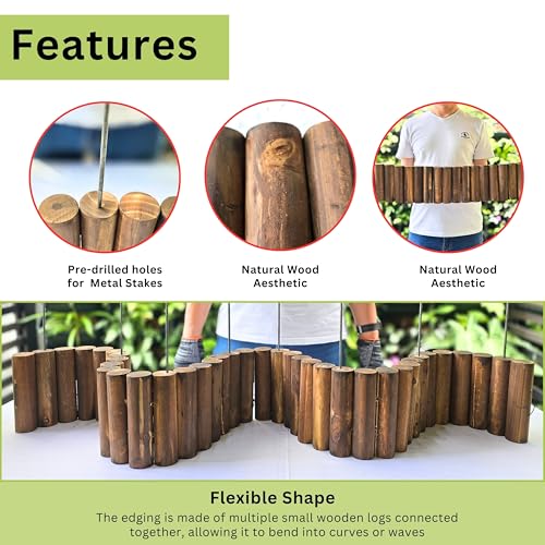 LáLáGreen LaLaGreen Decorative Garden Edging Border (30"x6", 2 Pack) Small Brown Wooden Fence Panels with Metal Stakes, Flowers Bed Landscape Fencing for Lawn Yard Patio Pathway Outdoor Decor Tree Rings Barrier - Image 3