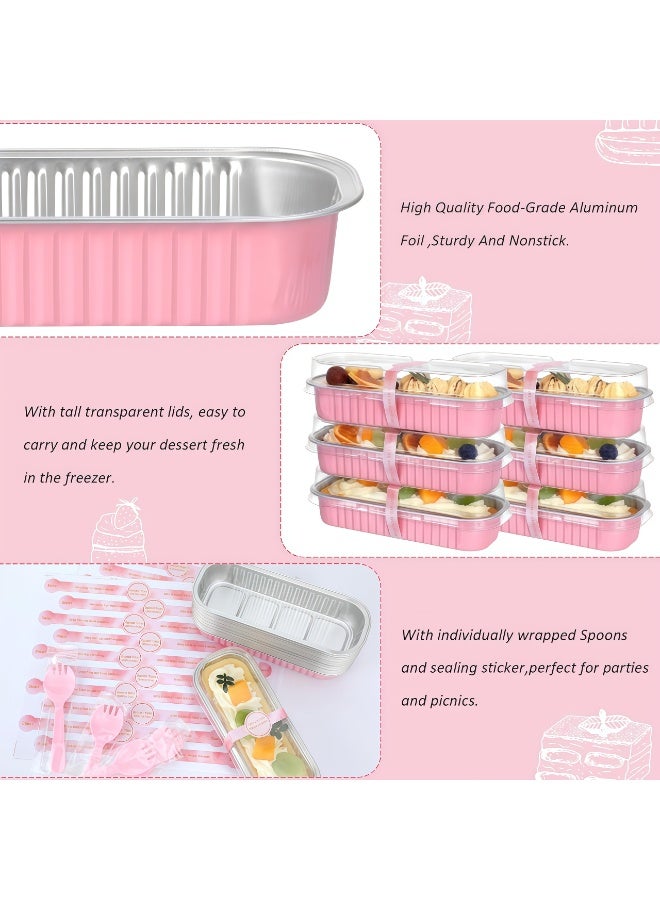 100 Pack Mini Loaf Pans with Lids and Spoons Sealing Sticker, 6.8oz Mini Cake Pans for Baking, Disposable Aluminum Foil Loaf Pans, Loaf Baking Pans, Small Cake Containers With Lids - Image 3