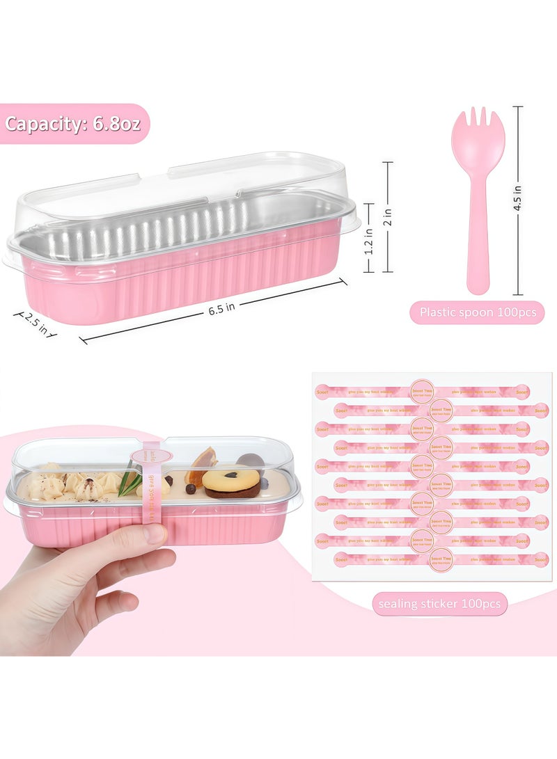100 Pack Mini Loaf Pans with Lids and Spoons Sealing Sticker, 6.8oz Mini Cake Pans for Baking, Disposable Aluminum Foil Loaf Pans, Loaf Baking Pans, Small Cake Containers With Lids - Image 2
