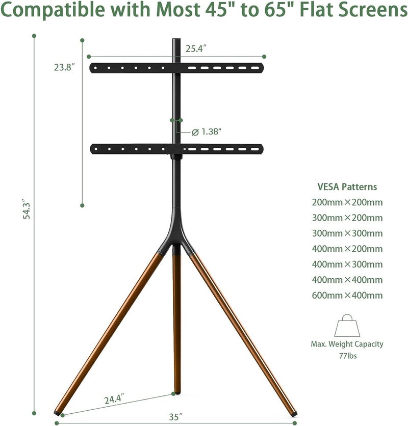Bentifar Tripod TV Stand for 45"-65" Screens, Height Adjustable Tripod Easel TV Display Stand, Max VESA 600x400mm, 180°Swivel, Corner TV Stands for Living Room, Bedroom, Office, Mall(Tripod TV Stand) - Image 5