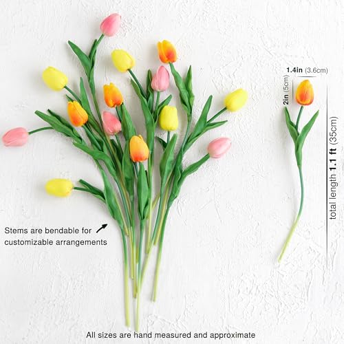 FiveSeasonStuff 15 Stems Real Touch Artificial Tulips – Lifelike Faux Flowers for Home, Weddings, Gifts & Spring Floral Décor (Festive Bloom – Orange, Yellow, Pink) - Image 5