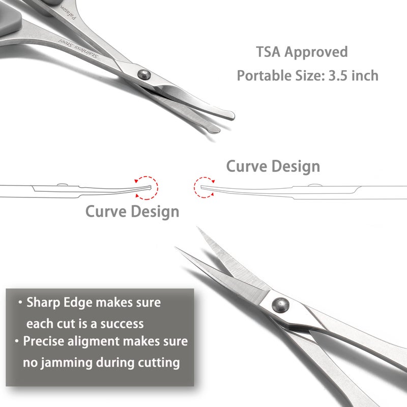 PAFASON Ultra Sharp Beard Scissor Set, High Precision Straight Curved Round Tip Mustache Facial Nose Hair Trimming Tool, Stainless Steel, Safety Case, Premium Leather Pouch - Image 4