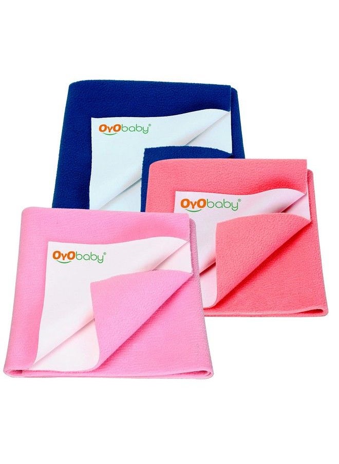 OYO BABY Antipiling Fleece Extra Absorbent Instant Dry Sheet For Baby Baby Bed Protector Waterproof Sheet Small Size 50X70Cm Pack Of 3 Pink Salmon Rose & Royal Blue  - Image 1