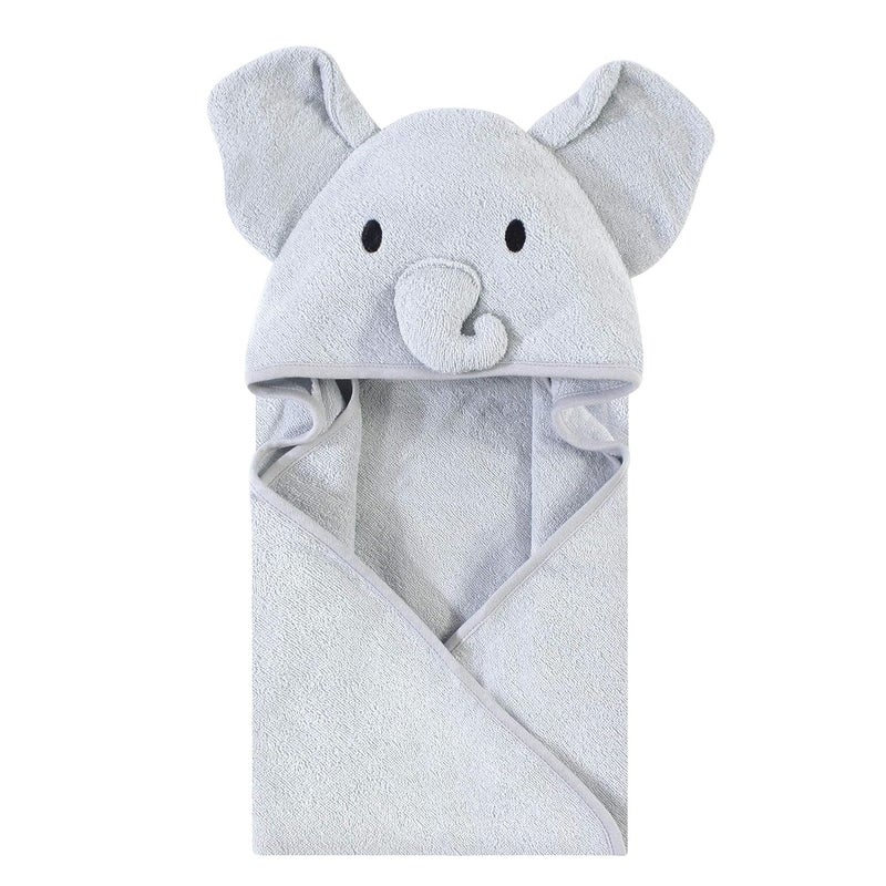 Touched by Nature Unisex Baby Organic Cotton Animal Face Hooded Towels Gray Elephant One Size