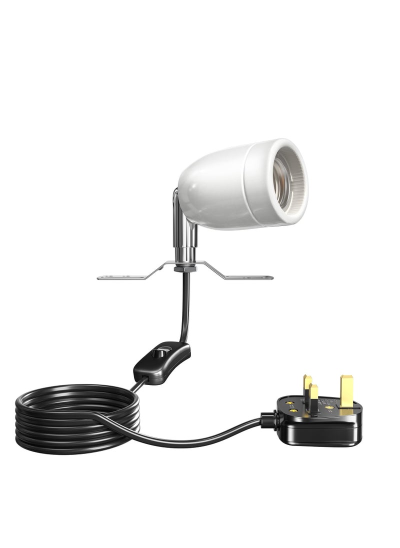 SYOSI - 300W Ceramic Reptile Heat Lamp Holder, E27 Base Ceramic Heat Bulb Holder, Rotatable Reptile Light Holder with Inline ON/Off Switch for Turtle, Snake, Lizard, Dog, Chick- No Heat Bulb - Image 1