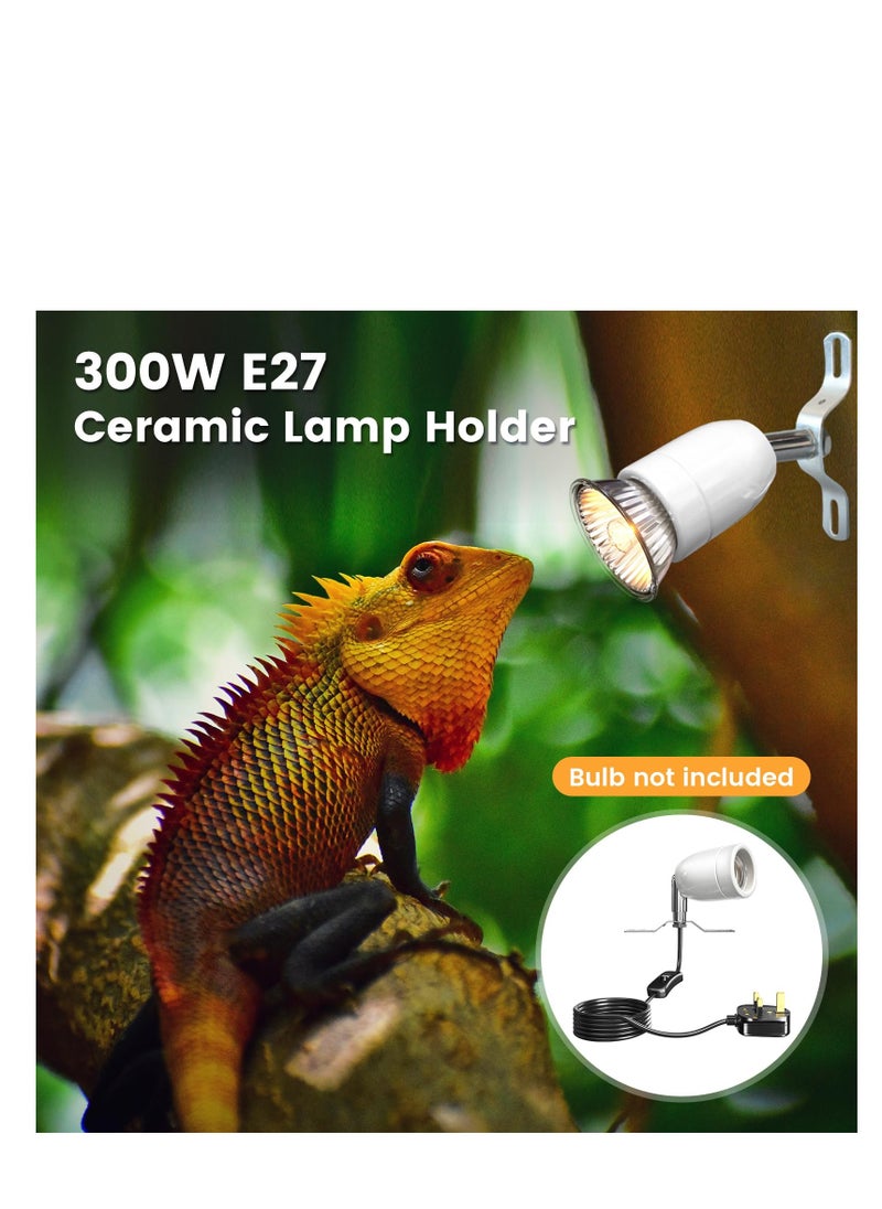 SYOSI - 300W Ceramic Reptile Heat Lamp Holder, E27 Base Ceramic Heat Bulb Holder, Rotatable Reptile Light Holder with Inline ON/Off Switch for Turtle, Snake, Lizard, Dog, Chick- No Heat Bulb - Image 1