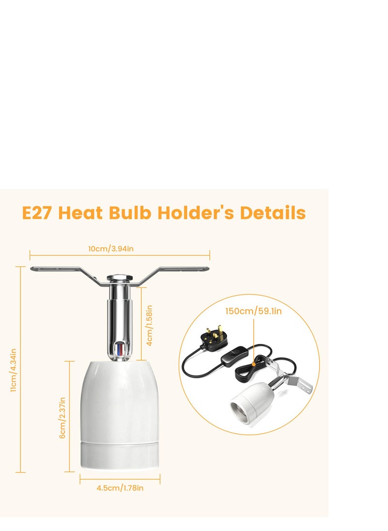 SYOSI - 300W Ceramic Reptile Heat Lamp Holder, E27 Base Ceramic Heat Bulb Holder, Rotatable Reptile Light Holder with Inline ON/Off Switch for Turtle, Snake, Lizard, Dog, Chick- No Heat Bulb - Image 1