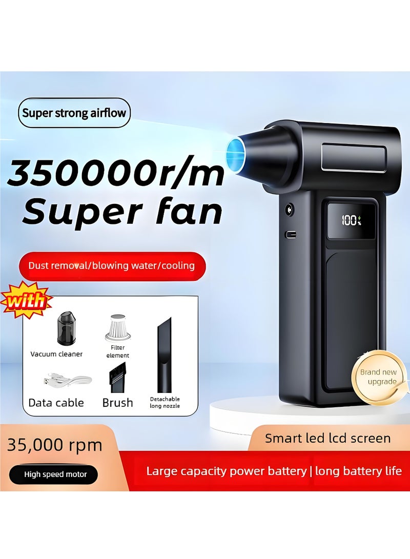 SYOSI Brushless Dual-Turbo Portable Jet Fan & Vacuum Blower – 35 M/S Wind Speed, LED Display, Rechargeable Wireless for Car & Home Cleaning  - Image 1