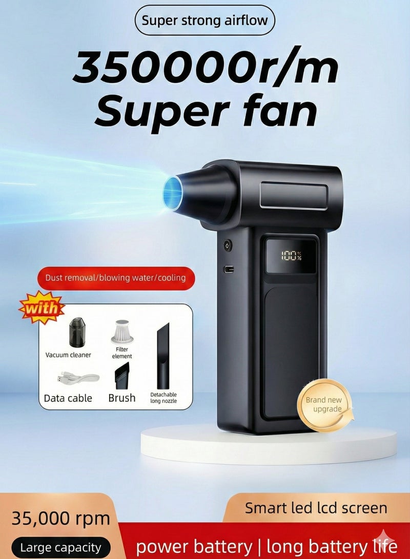 سيوسي مروحة نفاثة محمولة بدون فرشاة مزدوجة التوربو ومنفاخ مكنسة كهربائية - سرعة رياح 35 مترًا في الثانية، شاشة LED، قابلة لإعادة الشحن لاسلكيًا لتنظيف السيارة والمنزل - Image 1