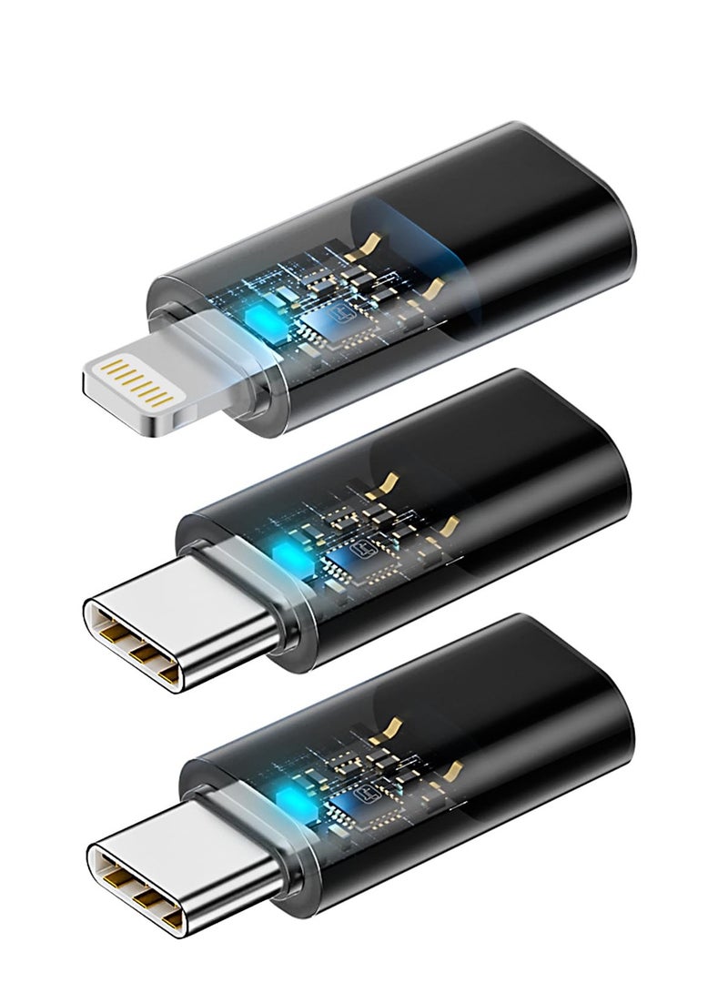 35W/480Mbps USB-C Male to Lightning Female Adapter, 240W/40Gbps USB-C Male to Female Extender, 35W/480Mbps USB-C Female to Lightning Male Converter (3-Pack, Transparent Black)
