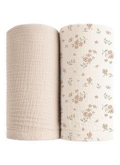 Konssy 2 Pack Muslin Swaddle Blankets, 100% Cotton Receiving Blanket Large 47 x 47 inches for Baby Boys Girls, Soft Breathable Muslin Baby Blanket for Newborn (Blossom,Cream) - pzsku/ZDDD0506A5319733BE3C2Z/45/_/1736571252/d9907dcb-0fdb-4184-8f89-3f381ff7be29